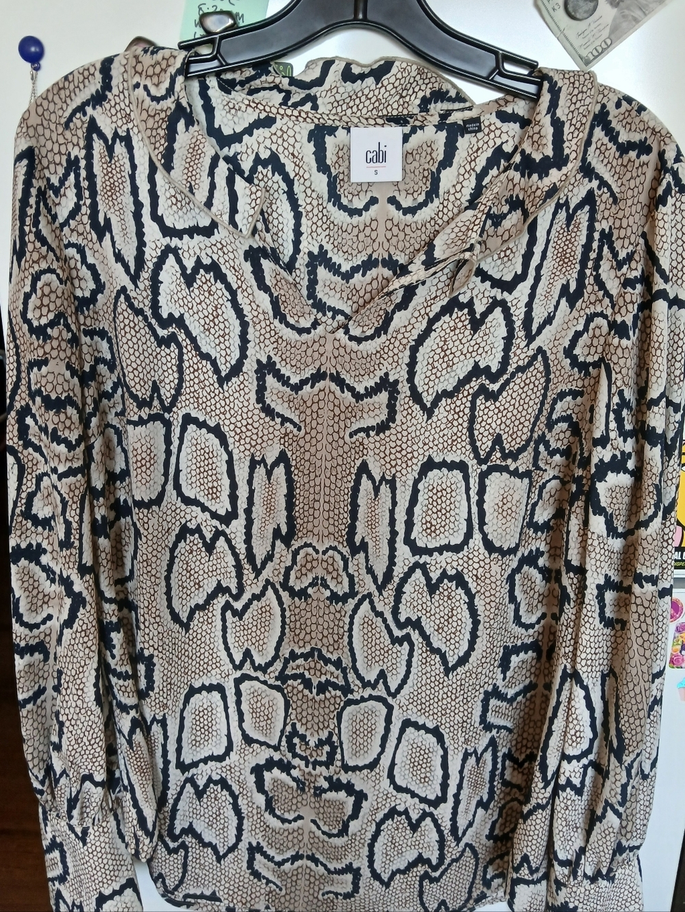 Cabi Beige and Black Snake Print Blouse